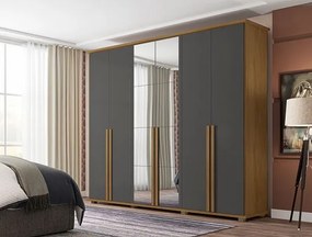 Guarda-Roupa Casal Com Espelho 6 Portas 5 Gavetas Estrela Cinamomo/Grafite – RV Móveis