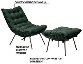 Conjunto Decorativo Poltrona e Puff Abel Base de Ferro Preto Suede Verde G41 - Gran Belo