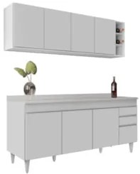 Armário Aéreo Nevada e Balcão 180cm com Tampo Dallas Branco - Lumil