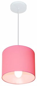 Lustre Pendente Cilíndrico Md-4046 Cúpula em Tecido 18x18cm Rosa Bebê - Bivolt