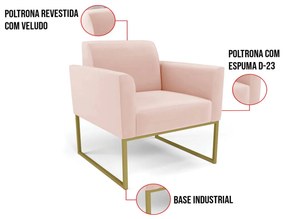 Kit 2 Poltronas Base Industrial Dourado Marisa Veludo - Rose