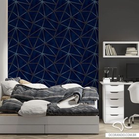 Papel de Parede Zara Azul com Fio Dourado 0.52m x 3.00m