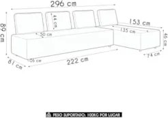 Sofá 4 Lugares Com Chaise 296cm Rovier Sintético Preto Z32 - Mpozenato