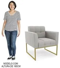 Sofá Namoradeira e 1 Poltrona Base Industrial Dourado Ana Veludo Cinza