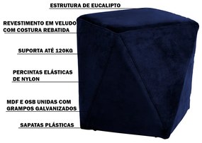 Kit 02 Puffs Decorativo Sala de Estar Blois Veludo Azul Marinho G15 - Gran Belo