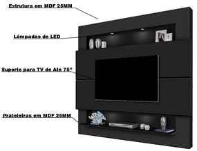 Painel Suspenso Forlán 2,10 cm para TV de até 75'' Preto Fosco G37 - Gran Belo