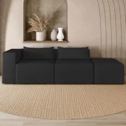 Sofá 4 Lugares 283cm Com Puff Direito Fay Veludo Preto Z55 - Mpozenato