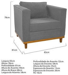 Poltrona Decorativa Europa Suede Cinza ADJ Decor