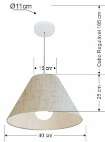 Lustre Pendente Cone Md-4078 Cúpula em Tecido 25/40x15cm  Rustico Bege - Bivolt