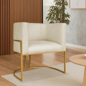 Poltrona Dália Luxo Moderna Estofada Design Sofisticado com Base de Ferro Dourado Bouclé