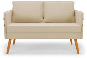 Kit 01 Namoradeira 02 Lugares e 02 Poltronas Mari Suede Base de Madeira MA30 - D'Rossi - Bege