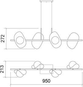 Pendente Calandra Linear 27X21X95Cm Alumínio E Globo Ø10Cm Fosco 4Xg9... (CHAMPANHE, FOSCO)