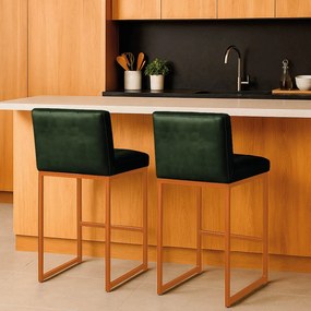 Banqueta Cozinha Alta com Encosto Industrial Kit 2 Bronze Lirina PU C05 - D'Rossi - Verde