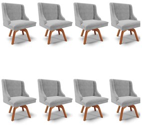 Kit 08 Cadeiras de Jantar Liz Suede Cinza Base Madeira MM35 D03 - D'Rossi