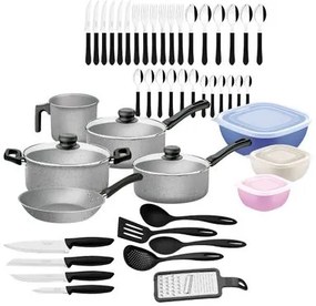 Kit Tramontina 47 peças para Cozinha com Panelas Antiaderentes em Alumínio Cinza