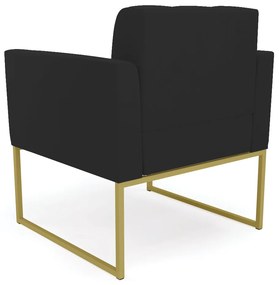 Kit 1 Sofá Namoradeira e 2 Poltronas Elisa Veludo Base Metálica Industrial Dourado - D'Rossi - Preto