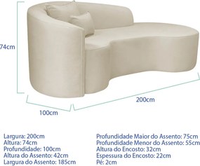 Kit Recamier Curvo Sala de Estar Inglaterra 200cm Lado Direito e Poltrona Orgânica Luxo Amore Bouclé