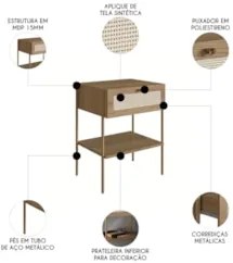 Mesa de Cabeceira Com 1 Gaveta Pé Metal Arlo A10 Hanover/Dourado - Mpo