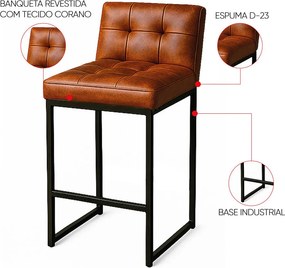 Banqueta Cozinha Alta com Encosto Industrial Kit 3 Preto Lirina PU C05 - D'Rossi - Nozes