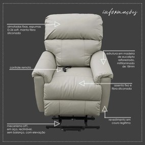 Poltrona do Papai Reclinável Elétrica com Controle Kyoto Lift Couro Off White G43 - Gran Belo