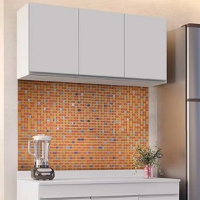 Kit 2 Armários Aéreo de Cozinha Lavanderia 03 Portas Tina 120 cm - D'Rossi - Branco