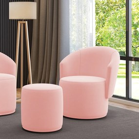Poltrona e Puff Redondo Orgânico para Sala Malu Suede M11 - D'Rossi - Rosa Bebê