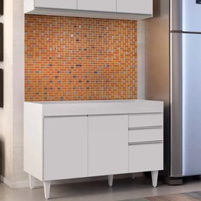 Balcão de Cozinha Lavanderia sem Tampo 02 Gavetas Beth 120 cm L06 - D'Rossi - Branco
