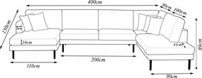 Sofá Decorativo Sala de Estar Osaka 400cm Modulado em U com Almofadas Pés em Madeira Linho Azul Marinho G89 - Gran Belo