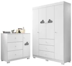 Jogo de Quarto Infantil Guarda Roupa e Cômoda Amora Z39 Branco - Mpoze