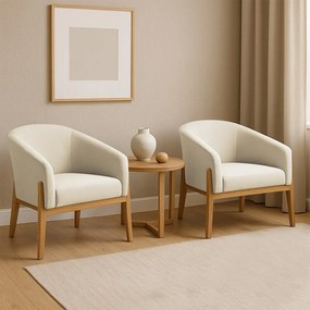 Poltrona Decorativa Base Madeira Kit 2 Stella Cotelê Int/Veludo D03 - D'Rossi - Off White