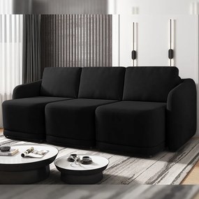 Sofá Cama Modulado Retrátil e Reclinável Decorativo Varsóvia 336cm Veludo Preto G33 - Gran Belo