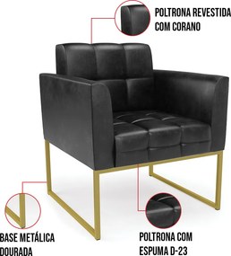 Kit 2 Poltronas Elisa Corano Base Metálica Industrial Dourado D03 - D'Rossi - Preto