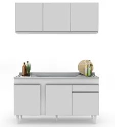 Armário Aéreo Argélia e Balcão Gabinete com Pia Inox 150cm Dakota Bran
