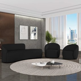 Sofá 4 Lugares Orgânico 220cm Morgan e 2 Poltronas Lua Linho D03 - D'Rossi - Preto