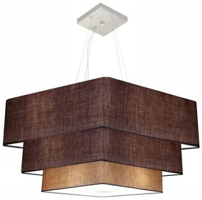Lustre Pendente Triplo Quadrado Md-4165 Cúpula em Tecido 80x70x60cm Café / Palha - Bivolt