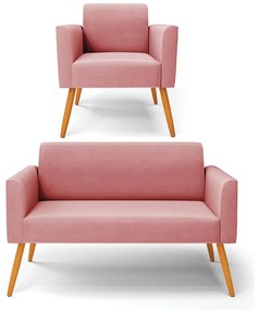 Sofá Namoradeira com Poltrona Pés Palito Castanho Marisa Suede D03 - D'Rossi - Rose