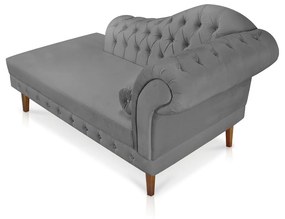 Divã Recamier Capitonê Mônaco 165 cm Suede Grafite Pés Chanfrado- D'Rossi