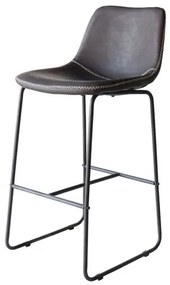 Banqueta Oxford Couro Ecologico Preto Vintage Base Aço 100cm - 61204 Sun House