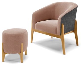 Poltrona e Puff Decorativo Base Madeira Stella PU Preto/Bouclê D03 - D'Rossi - Rose
