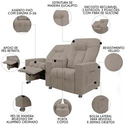 Poltrona Reclinável Para Cinema 2 Lugares Praddo FH9 Veludo Capuccino