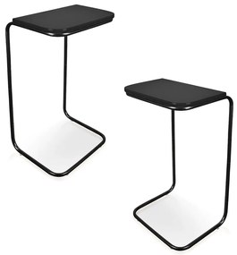 Kit 02 Mesas Lateral Tampo Preto Multiuso para Sofá Base Preto 69x38 cm - D'Rossi