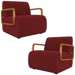 Poltrona Decorativa Orgânica para Sala Kit 2 Belarus Z08 Veludo Vermel