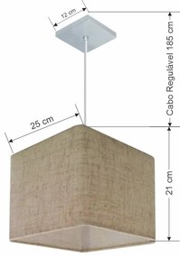Lustre Pendente Quadrado Md-4058 Cúpula em Tecido 21/25x25cm Rustico Bege - Bivolt