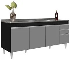 Armário de Cozinha Modulado de Canto 8 Peças CP27 com Pia Inox Preto/C