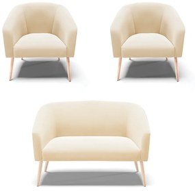 Namoradeira e 2 Poltronas Pé Palito Natural Stella Suede Bege D03 - D'Rossi