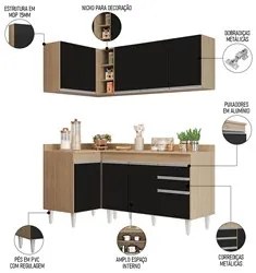 Armário de Cozinha Modulado de Canto Direito 4 Peças CP38 Balcão com T