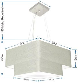 Lustre Pendente Duplo Quadrado Vivare Md-4066 Cúpula em Tecido 50x35cm Rustico Cinza - Bivolt