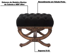 Puff Decorativo Sala de Estar Arsenal Veludo Preto G71 - Gran Belo