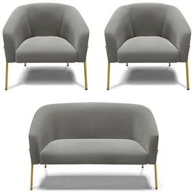 Namoradeira e 2 Poltronas Pé de Ferro Dourado Stella Suede D03 - D'Rossi - Grafite