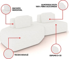 Sofá 2 Lugares Orgânico com Chaise e 1 Módulo Central Berlim Bouclê Off White K01 - D'Rossi